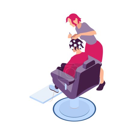 Illustration for Isometric barbershop hairdressing composition with hair styling salon images on blank background vector illustration - Royalty Free Image