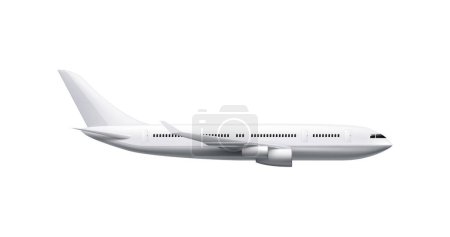 Illustration for Civil aircraft realistic identity composition of white airplane flying on blank background isolated vector illustration - Royalty Free Image