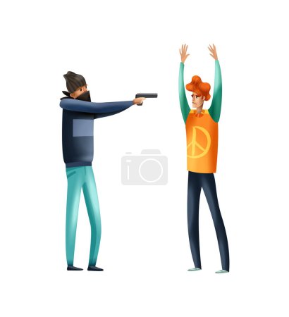 Ilustración de Crimen social violencia agresión opresión colorido composición con aislado imagen en blanco fondo vector ilustración - Imagen libre de derechos