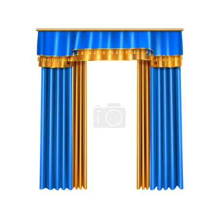 Ilustración de Cortinas de lujo composición realista con colores azules y dorados para el hogar y el teatro vector interior ilustración - Imagen libre de derechos