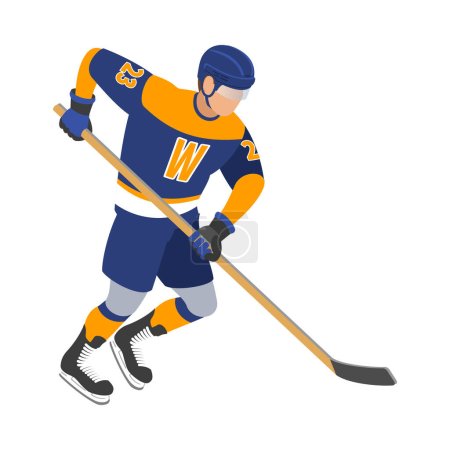 Composition isométrique de hockey sur glace avec caractère humain isolé en uniforme sur fond blanc illustration vectorielle