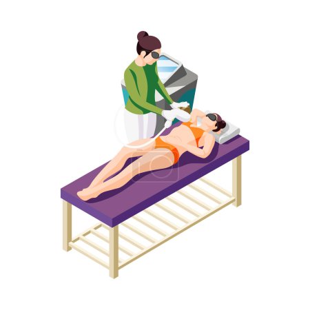 Illustration for Hair removal isometric composition with human characters performing epilation procedures vector illustration - Royalty Free Image