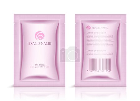 Ilustración de Paquete realista paquete de diseño de máscara cosmética conjunto de dos lados con envoltura rosa editable marca vector ilustración - Imagen libre de derechos