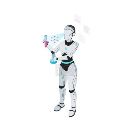 Illustration for Isometric robot professions composition with isolated image of futuristic cyborg assistant on blank background vector illustration - Royalty Free Image