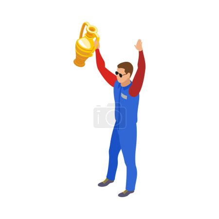Illustration for Isometric racing sport composition with isolated human character on blank background vector illustration - Royalty Free Image