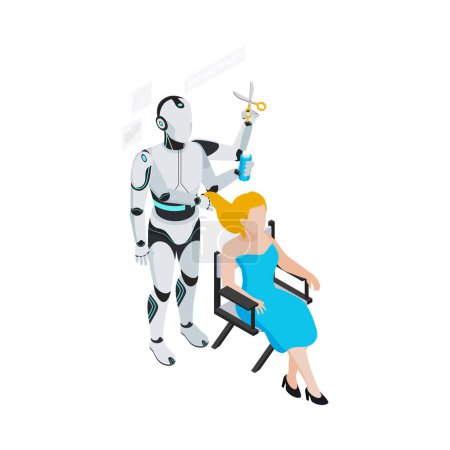 Illustration for Isometric robot professions composition with isolated image of futuristic cyborg assistant on blank background vector illustration - Royalty Free Image