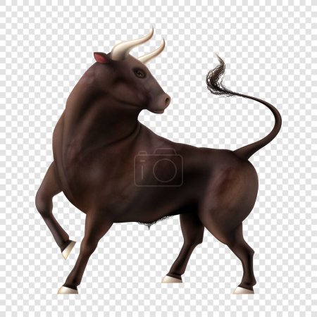 Illustration for Color bull realistic composition with isolated image of animal with tail and horns on transparent background vector illustration - Royalty Free Image