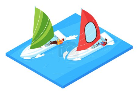 Illustration for Regatta concept with race competition symbols isometric vector illustration - Royalty Free Image