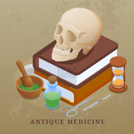 Illustration for Ancient science composition with alchemy and medicine symbols isometric vector illustration - Royalty Free Image