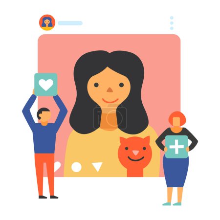 Illustration for Social media flat concept with account page and human characters vector illustration - Royalty Free Image