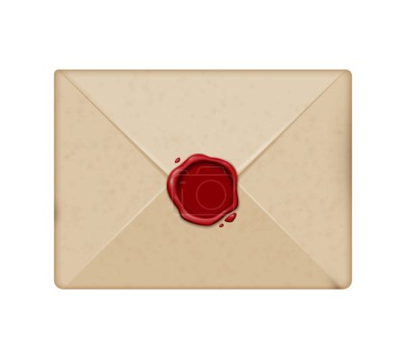 Realistic envelope with red wax seal vector illustration
