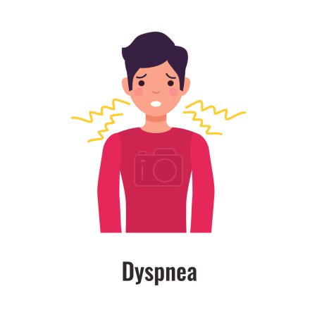 Illustration for Asthma symptom with man suffering from dyspnea flat vector illustration - Royalty Free Image