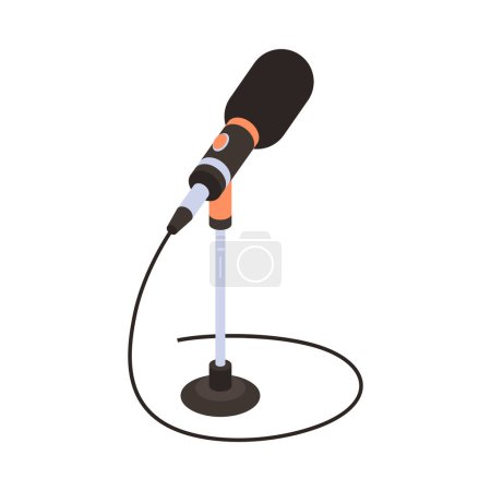 Téléchargez les illustrations : Microphone avec icône isométrique en fil Illustration vectorielle 3D - en licence libre de droit