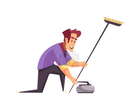 Illustration for Happy man playing curling flat vector illustration - Royalty Free Image