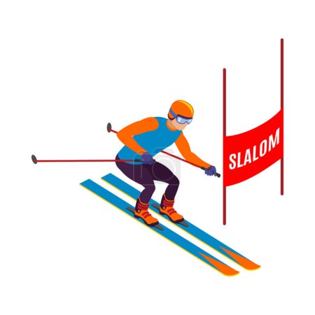 Ilustración de Slalom atleta en esquís 3d vector isométrico ilustración - Imagen libre de derechos