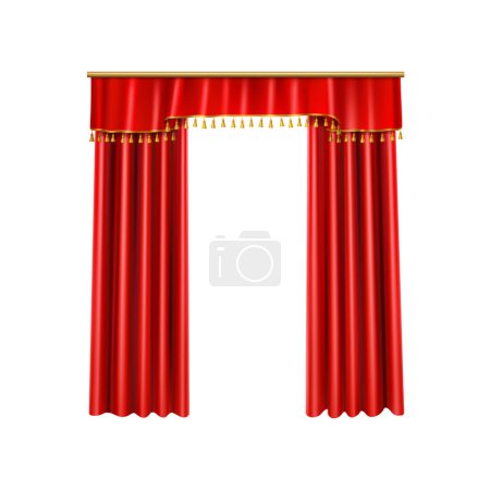 Illustration for Luxury red curtains with golden tassels realistic vector illustration - Royalty Free Image