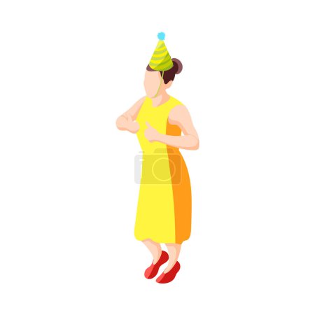 Téléchargez les illustrations : Personne avec chapeau festif s'amuser à la fête d'anniversaire icône isométrique illustration vectorielle - en licence libre de droit