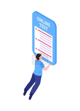 Illustration for Person passing online test on smartphone isometric icon vector illustration - Royalty Free Image