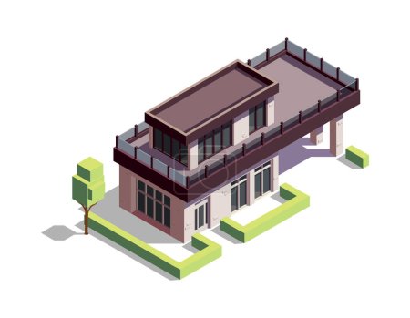 Ilustración de Isométrico moderno de dos pisos casa residencial privada suburbana 3d vector ilustración - Imagen libre de derechos