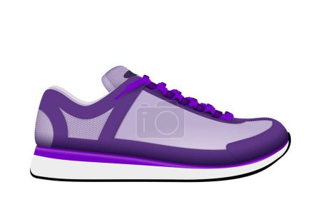 Ilustración de Realista zapato deportivo púrpura vista lateral sobre fondo blanco vector ilustración - Imagen libre de derechos