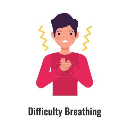 Illustration for Asthma symptom with man suffering from difficulty breathing flat vector illustration - Royalty Free Image