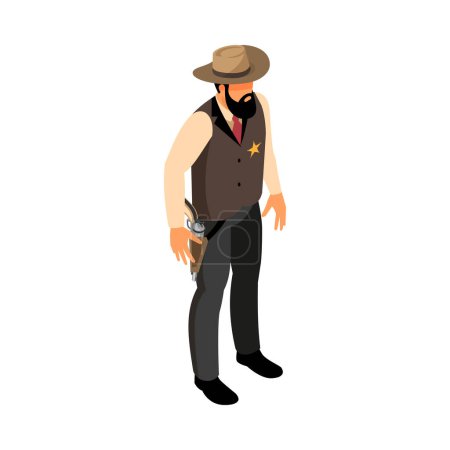 Illustration for Isometric sheriff with revolver 3d vector illustration - Royalty Free Image