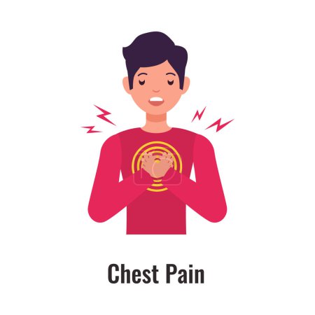 Illustration for Asthma symptom with man suffering from chest pain flat vector illustration - Royalty Free Image