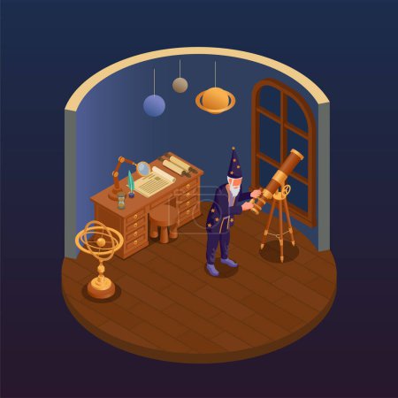 Illustration for Ancient science concept with astronomy symbols isometric vector illustration - Royalty Free Image
