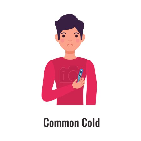 Illustration for Asthma symptom with man suffering from common cold flat vector illustration - Royalty Free Image