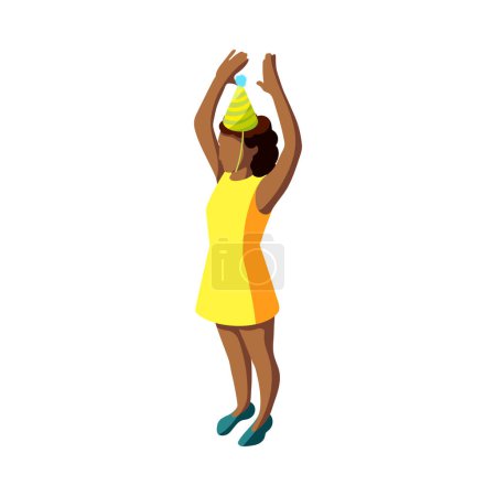 Téléchargez les illustrations : Woman having fun at birthday party isometric icon vector illustration - en licence libre de droit