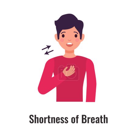 Illustration for Asthma symptom with man suffering from shortness of breath flat vector illustration - Royalty Free Image