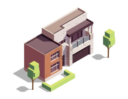 Ilustración de Modern suburban brick residential building 3d isometric vector illustration - Imagen libre de derechos