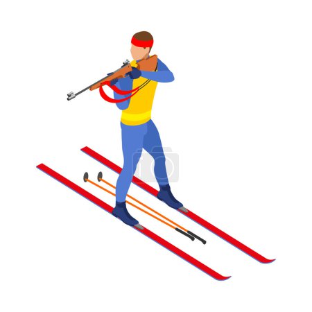 Illustration for Winter sports isometric icon with man doing biathlon 3d vector illustration - Royalty Free Image