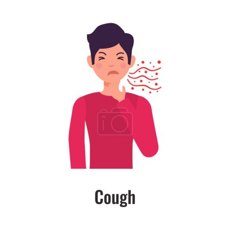 Illustration for Asthma symptom with man suffering from cough flat vector illustration - Royalty Free Image