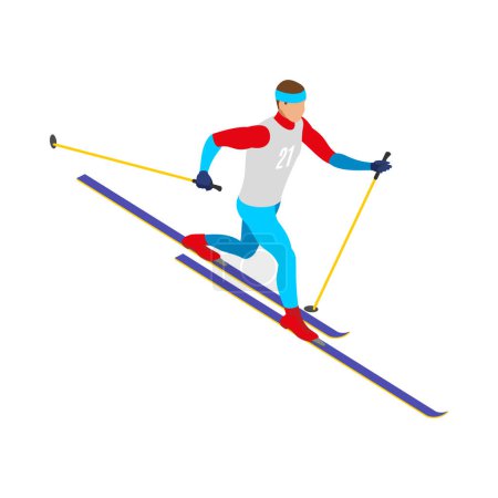 Ilustración de Isometric male skier during competition 3d vector illustration - Imagen libre de derechos