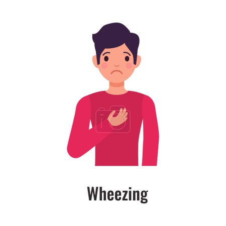Illustration for Asthma symptom with man suffering from wheezing flat vector illustration - Royalty Free Image
