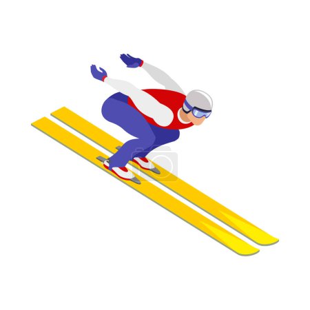 Ilustración de Jumping skiing competition isometric icon with male athlete before jump vector illustration - Imagen libre de derechos