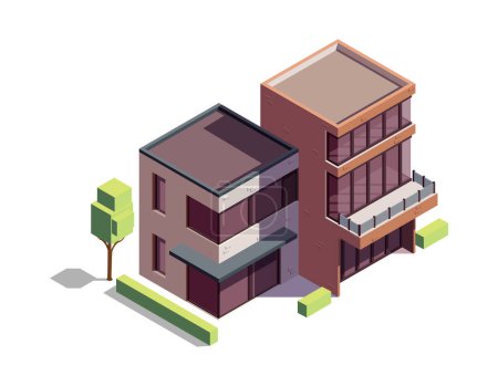 Ilustración de Isometric modern suburban residential building 3d vector illustration - Imagen libre de derechos