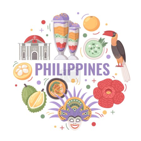 Illustration for Philippines travel cartoon concept with touristic attraction and local landmarks vector illustration - Royalty Free Image