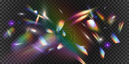 Illustration for Realistic rainbow effects set of blurred flying particles and reflections of different shape on transparent background vector illustration - Royalty Free Image