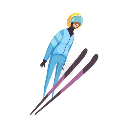 Ilustración de Happy jumping skier in air flat vector illustration - Imagen libre de derechos