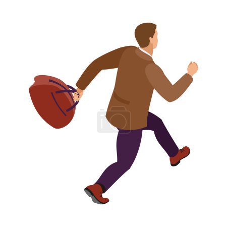 Illustration for Isometric late traveller hurrying with bag back view vector illustration - Royalty Free Image