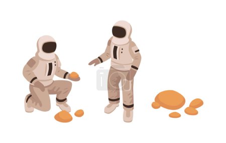 Ilustración de Mars colonization isometric concept with astronauts exploring planet 3d vector illustration - Imagen libre de derechos