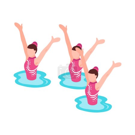Illustration for Water sport isometric icon with synchronized swimming 3d vector illustration - Royalty Free Image