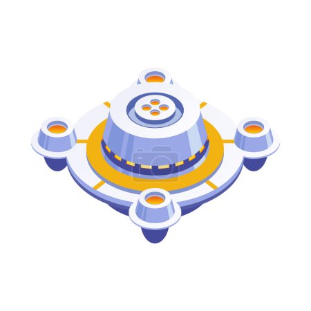 Illustration for Cartoon alien spacecraft isometric icon on white background 3d vector illustration - Royalty Free Image
