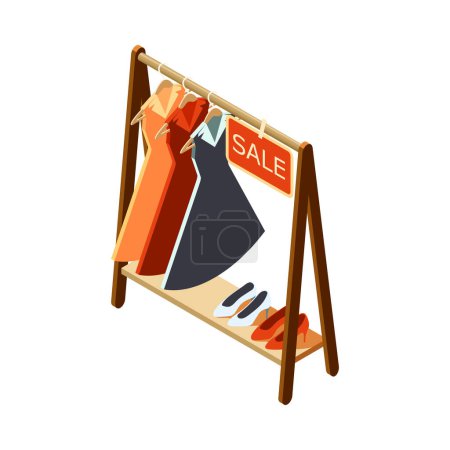 Téléchargez les illustrations : Isometric composition of icons with goods from flea market isolated on blank background vector illustration - en licence libre de droit
