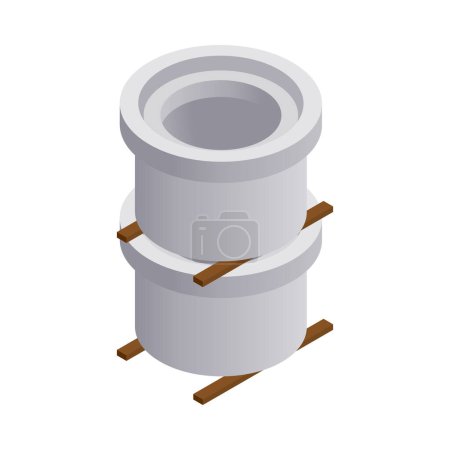 Illustration for Concrete production isometric composition with isolated image of ready cement goods for construction vector illustration - Royalty Free Image