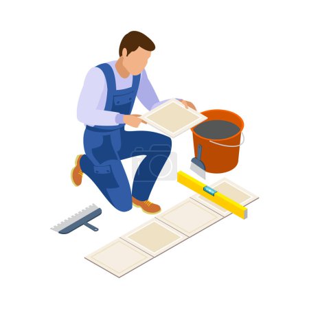 Illustration for Craftsman isometric icons composition with isolated view of human character at work on blank background vector illustration - Royalty Free Image