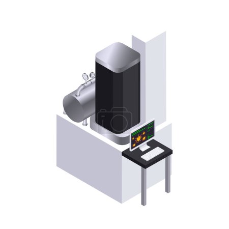 Microbiology isometric composition of laboratory equipment for scientific experiments magnified bacteria and virus vector illustration