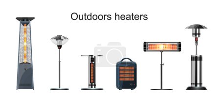 Outdoor infrared gas electric heaters flat isolated on white background vector illustration